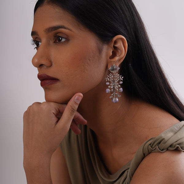 Kalamkari Chandelier Earrings – 925 Sterling Silver Jewellery