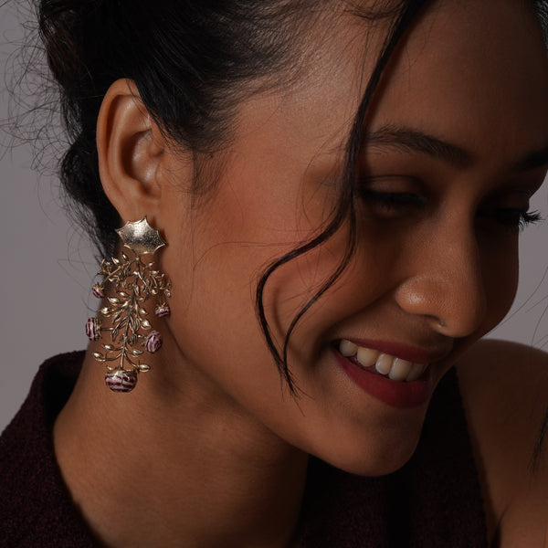 Kalamkari Chandelier Earrings – 925 Sterling Silver Jewellery